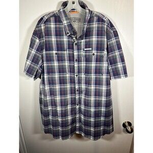 Vintage Field & Stream Blue Grey Red  Short Sleeve Flannel Plaid Shirt Size 2XL